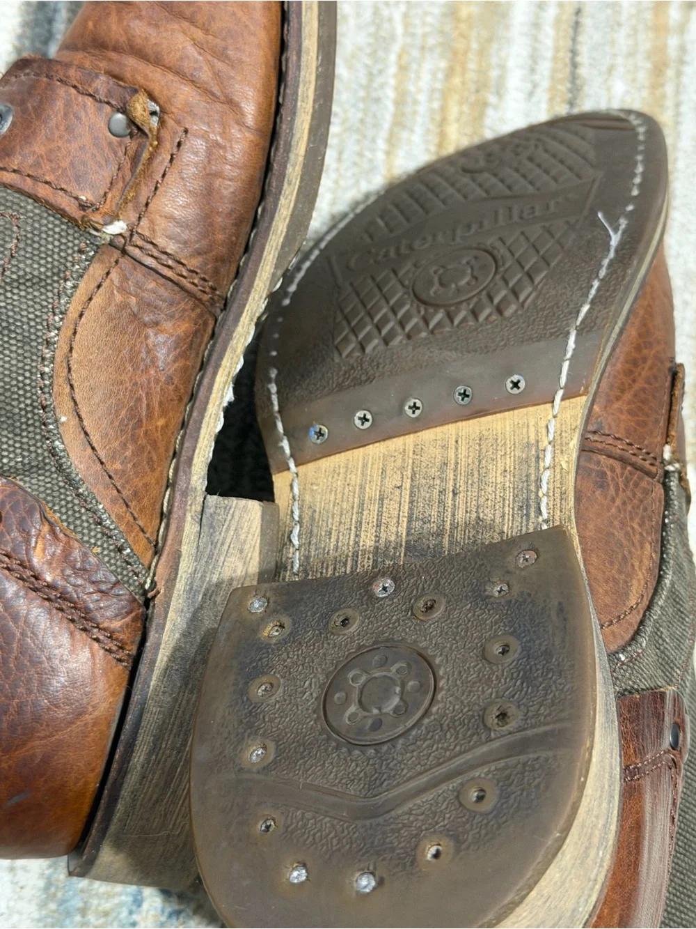 Caterpillar Men's Brown Leather and Olive Canvas Chukka Boots